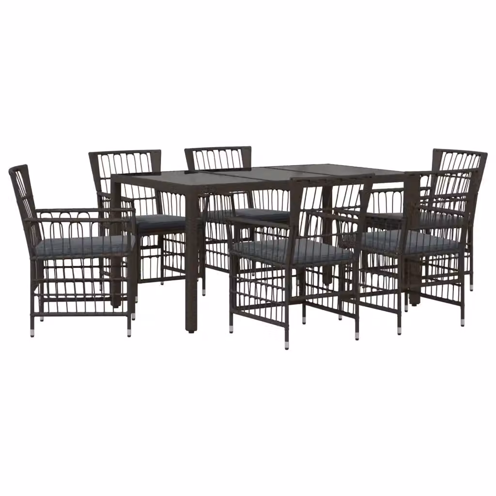 Set da pranzo per esterni vidaXL in polyrattan nero e grigio con tavolo rettangolare in vetro e 6 sedie – 2