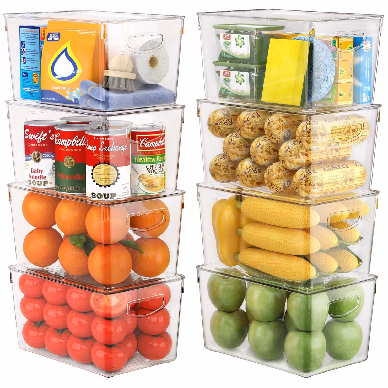 Set di 8 contenitori impilabili con coperchio, trasparenti
