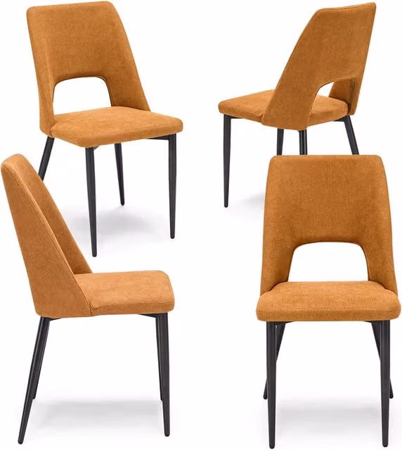 Set 4 sedie imbottita RAFF, 100% MADE IN ITALY per sala da pranzo, cucina e soggiorno, design moderno, gambe coniche in metallo, rivestimento in tessuto idrorepellente morbido al tatto colore Mango