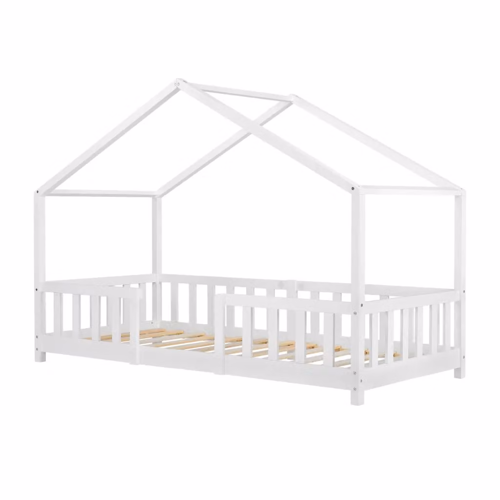 Letto per cameretta Treviolo a forma di casetta in stile Montessori en.casa, legno di pino laccato bianco, L/P/H: 160 x 80 x 121 cm – 2