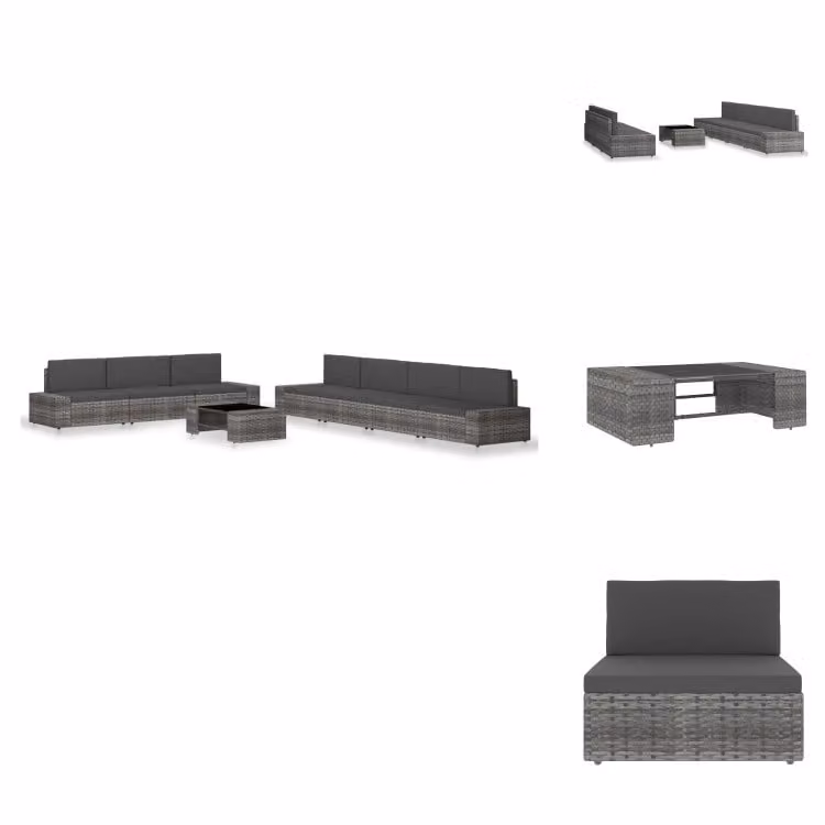 vidaXL set salotto da giardino 8 pezzi in poly rattan grigio - Set di mobili da giardino