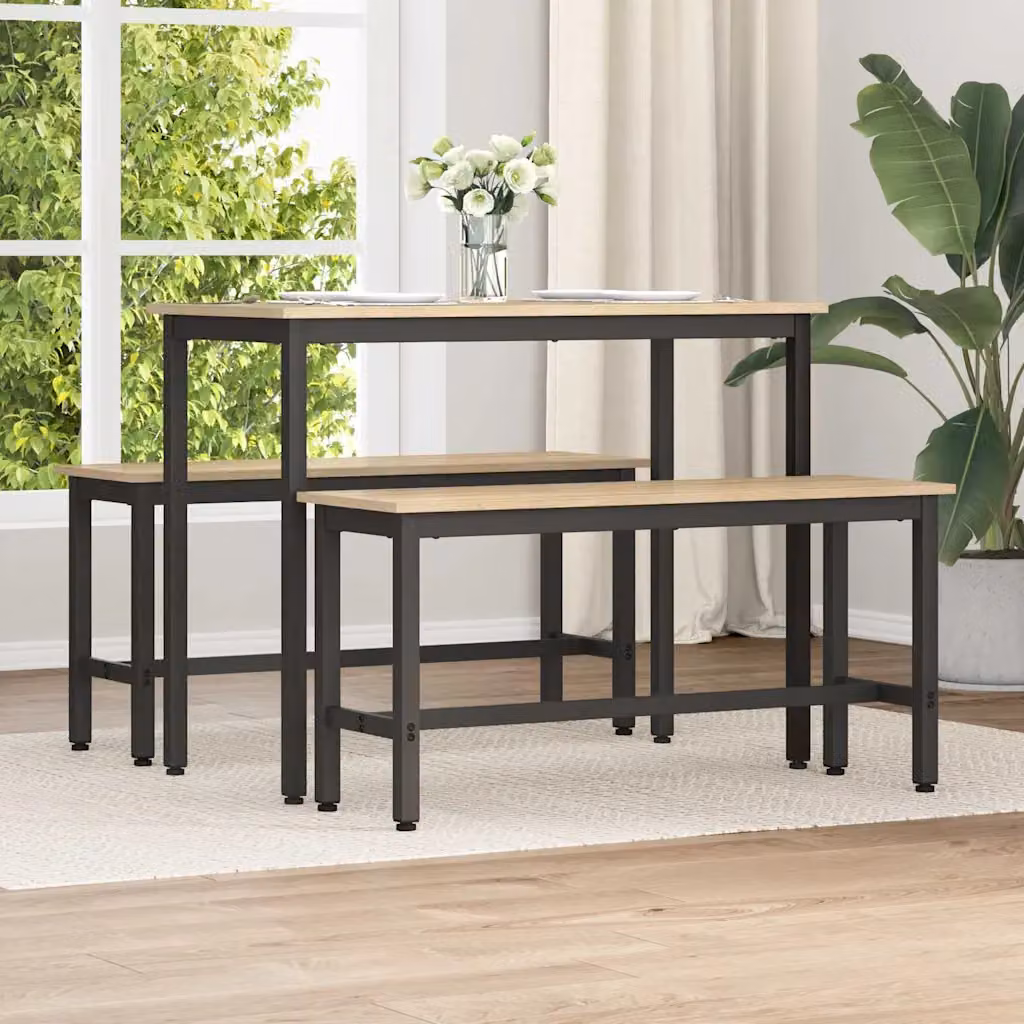 Set di 2 panchine da pranzo moderne vidaXL in legno e metallo marrone L 100 x P 32,5 x H 48,5 cm
