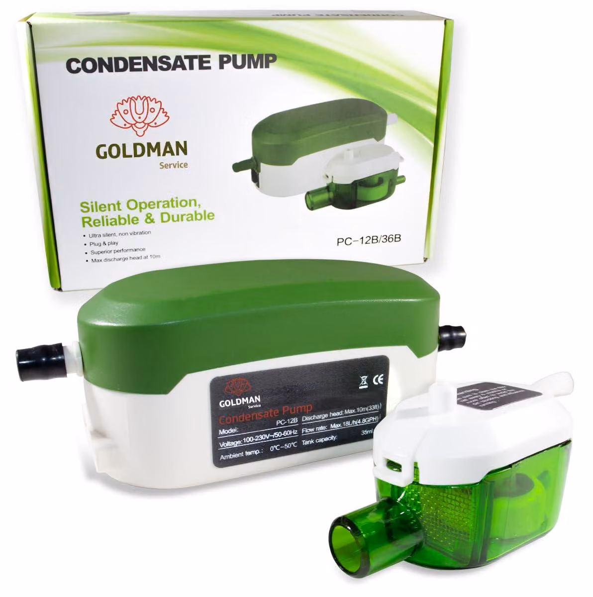 Pompa di condensazione ultrasilenziosa - Capacità di 18 litri all'ora - Modello compatto PC-12B - Materiale: verde