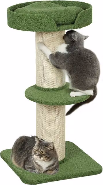 Albero per gatti PawHut con letto in lana d'agnello e tiragraffi in sisal, colore verde, Altezza: 91 cm – 1