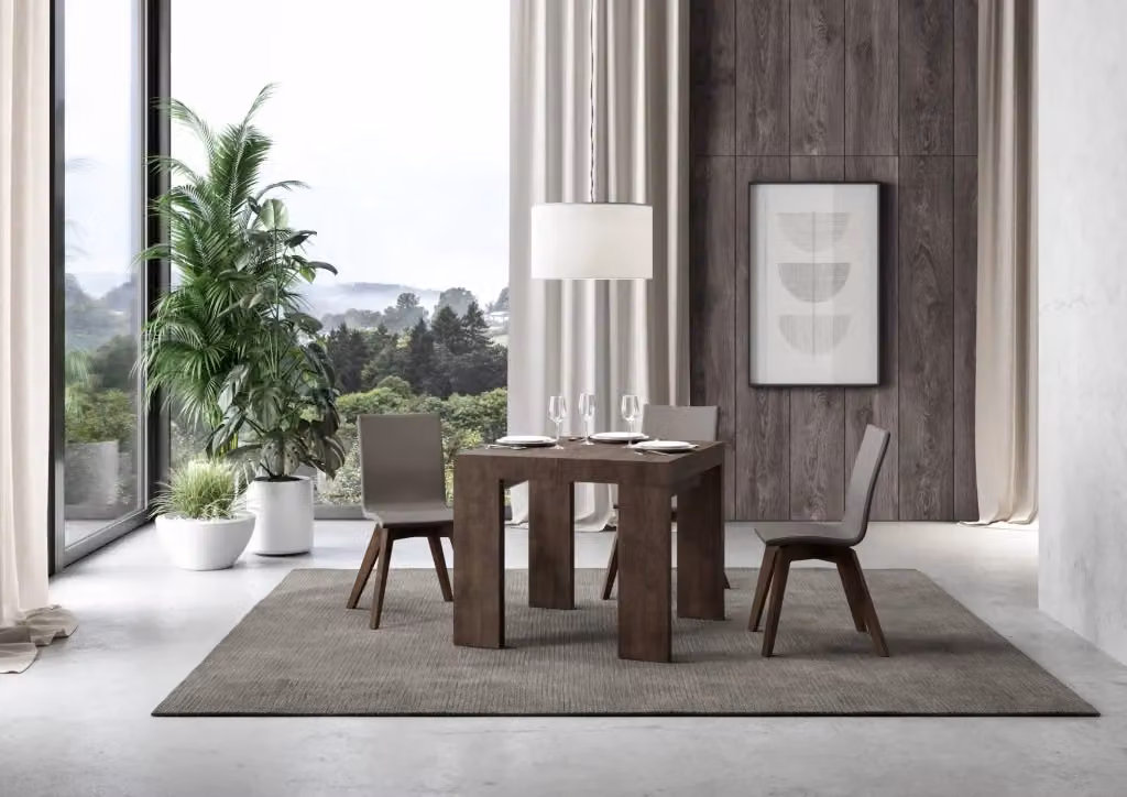Tavolo allungabile moderno Roxell in legno marrone L/P/H: 90 x 90-246 x 77 cm – 2