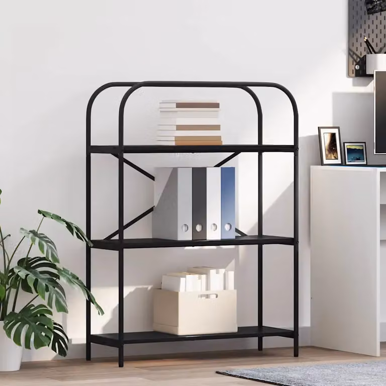 Libreria moderna vidaXL a 3 livelli in metallo e MDF nero L 80 cm x P 30 cm x H 109 cm