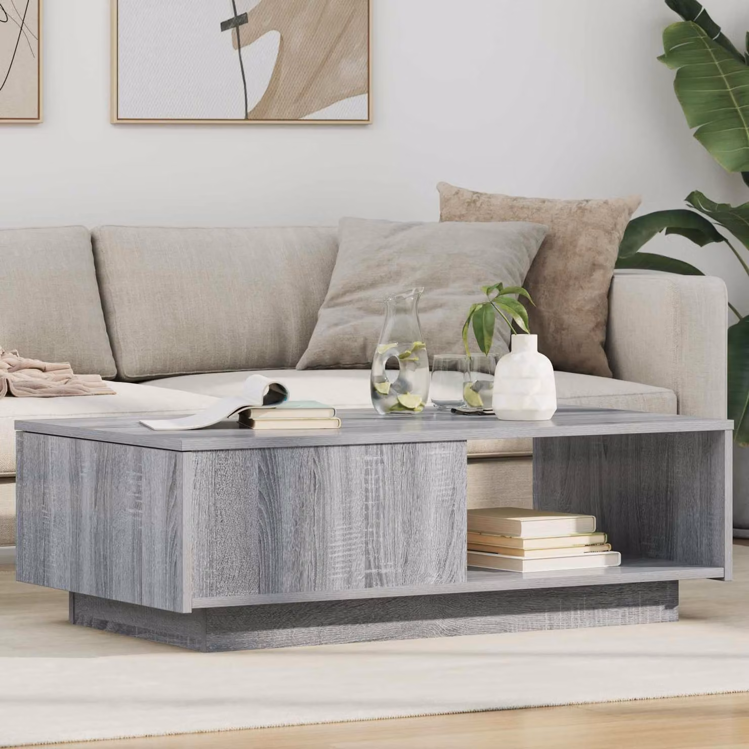 Tavolino da salotto moderno vidaXL in finitura Sonoma grigio L/P/H: 95 x 55 x 31 cm