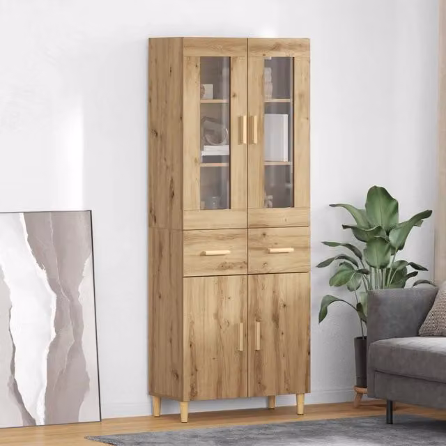 Credenza moderna vidaXL in legno di rovere marrone con ante a battente e ripiani interni L: 69,5 cm, P: 34,0 cm, H: 180,0 cm
