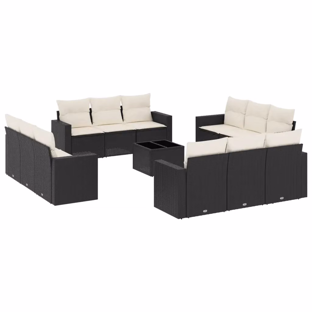 Set di divani da giardino vidaXL a forma di L composto da 13 pezzi con cuscini e tavolino da esterno in polyrattan nero e bianco – 2