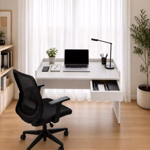 Scrivania Moderna THE WHITE STONE Bianca con Cassetto per Home Office e Studio L/P/H: 90 x 60 x 80 cm – 1