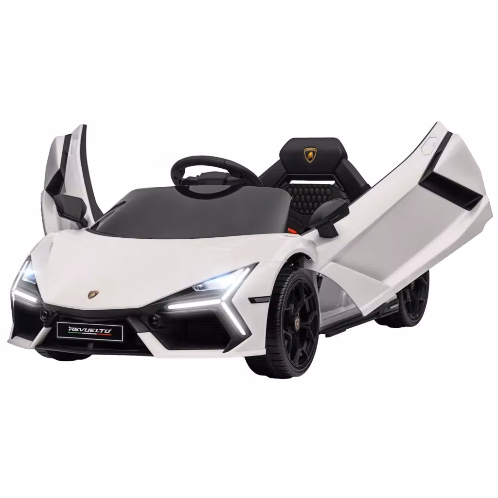Macchina Elettrica per Bambini Lamborghini con Luci LED, Clacson e Telecomando, in Plastica e Acciaio, L: 105 cm, P: 60 cm, H: 40 cm, Bianco – 2