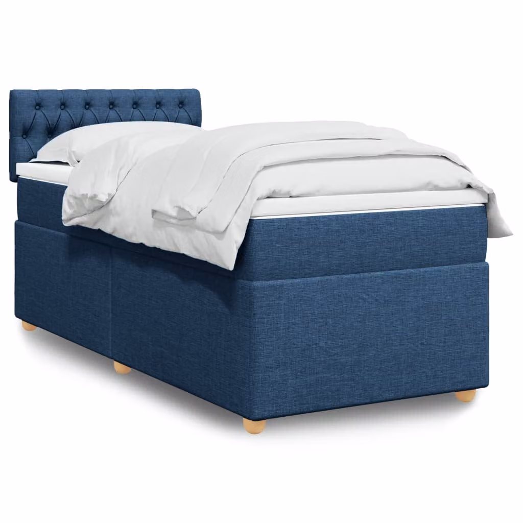 vidaXL Giroletto a Molle con Materasso Ibrido in Tessuto Blu e Bianco L/P/H: 80 x 200 cm