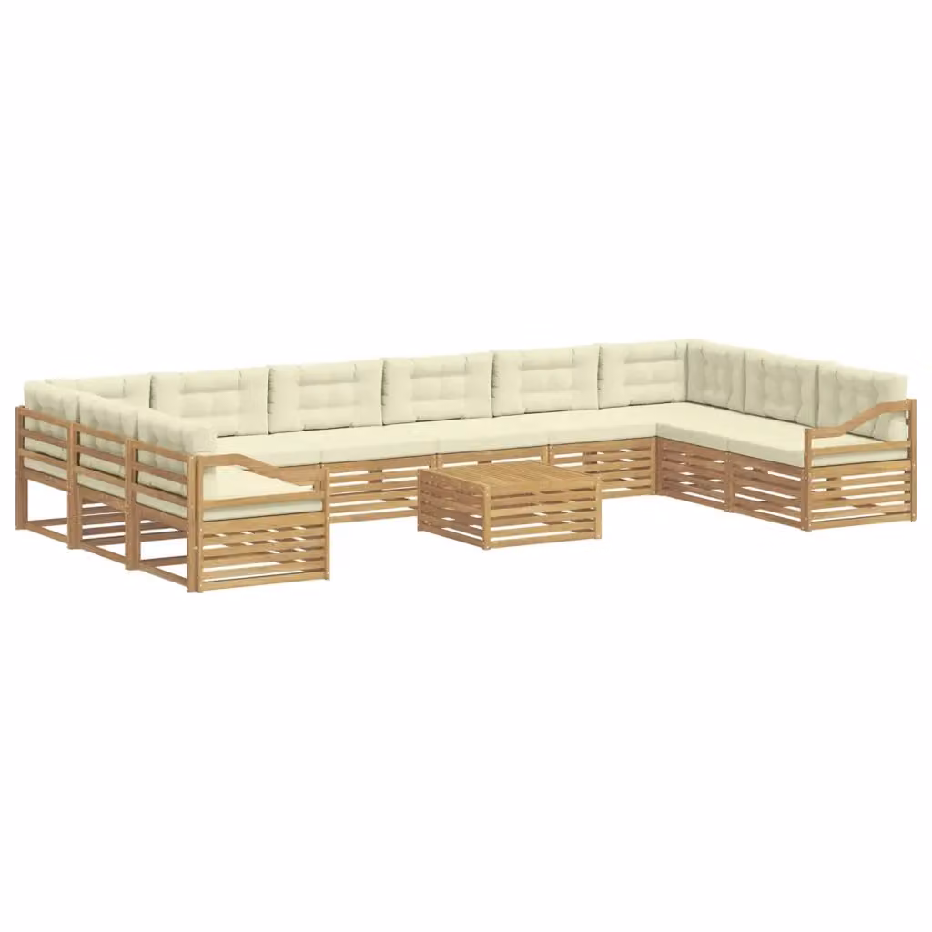 Set di divani da giardino a forma di L con tavolo da caffè vidaXL, 11 pezzi, in legno di acacia marrone e beige – 2