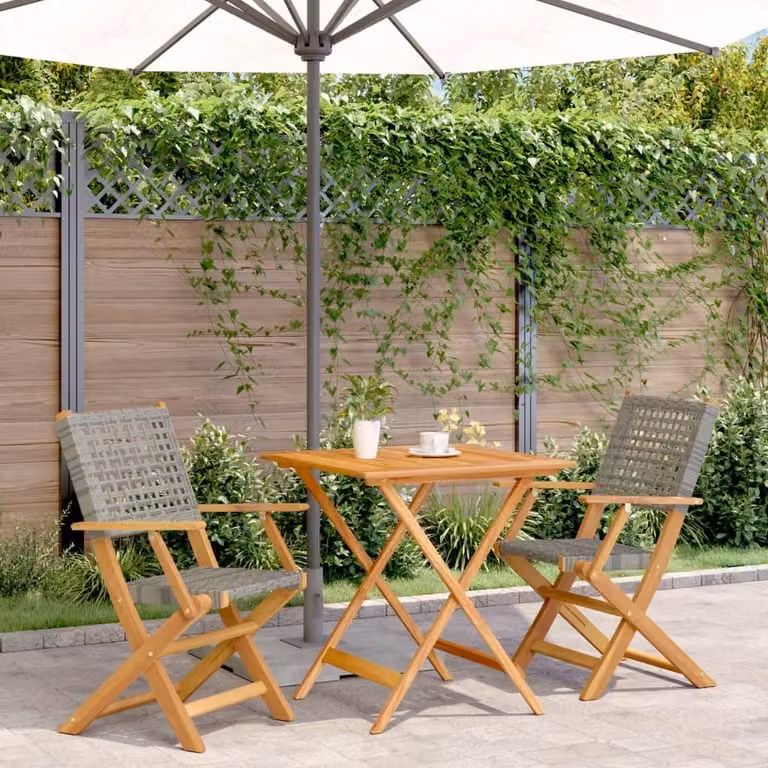 Maison Exclusive - Set da bistrot 3 pezzi in rattan sintetico grigio e legno massello