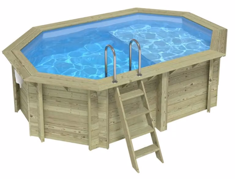 Piscina in legno NEMO 4.3 x 3 – H.1.18 m con spiaggia, azzurro chiaro, con supporti da cementare