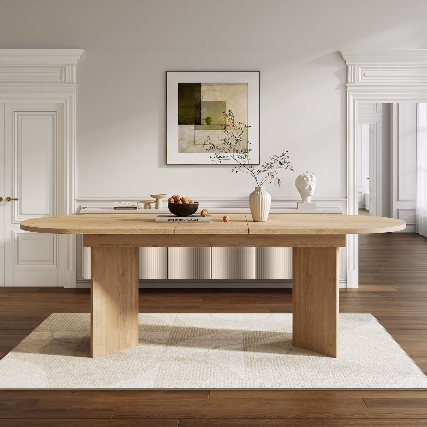 Tavolo da pranzo allungabile, legno con finitura effetto legno di quercia, dimensioni 160-200x90 cm, angoli arrotondati