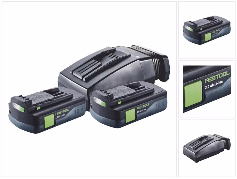 Festool Energy Set 2x BP 18 Li 3,0 C 18 V 3,0 Ah / 3000 mAh Batteria agli ioni di litio ( 2x 577658 ) + caricabatterie TCL 6 ( 201135 )