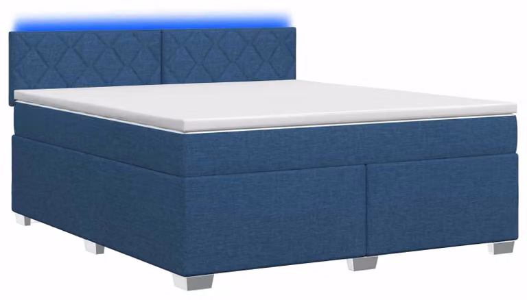Letto con rete a molle, materasso e illuminazione LED blu, dimensioni 160 x 200 cm, rivestito in tessuto