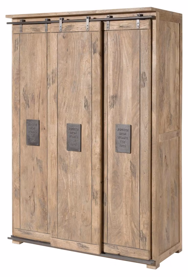 MASSIVMOEBEL24 | Armadio in legno di mango 140x65x200 laccato beige RAILWAY #369