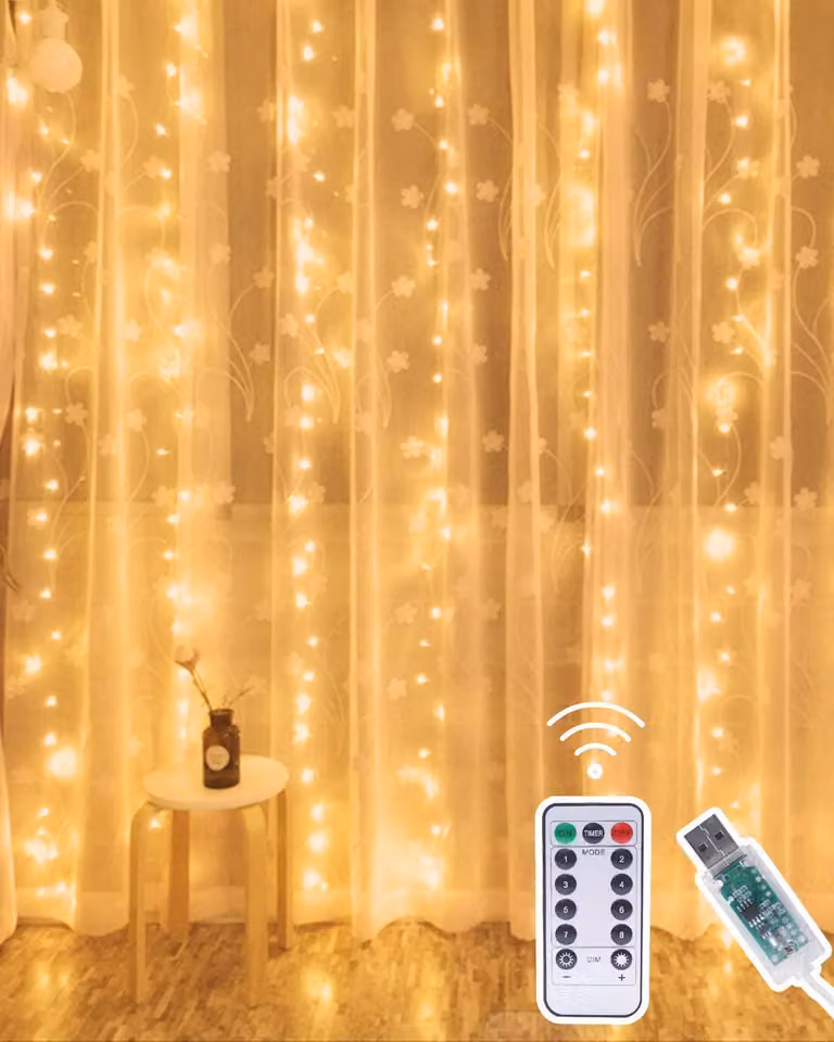 Luci a LED a cascata, 300 LED, 3 metri, luce bianco caldo, per interni ed esterni