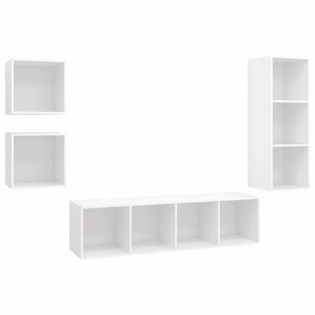 Set Mobile TV 4 pezzi Design In Bianco con Credenza per Soggiorno in Legno MDF Moderno L: 142,5 cm, H: 37 cm, P: 37 cm – 2