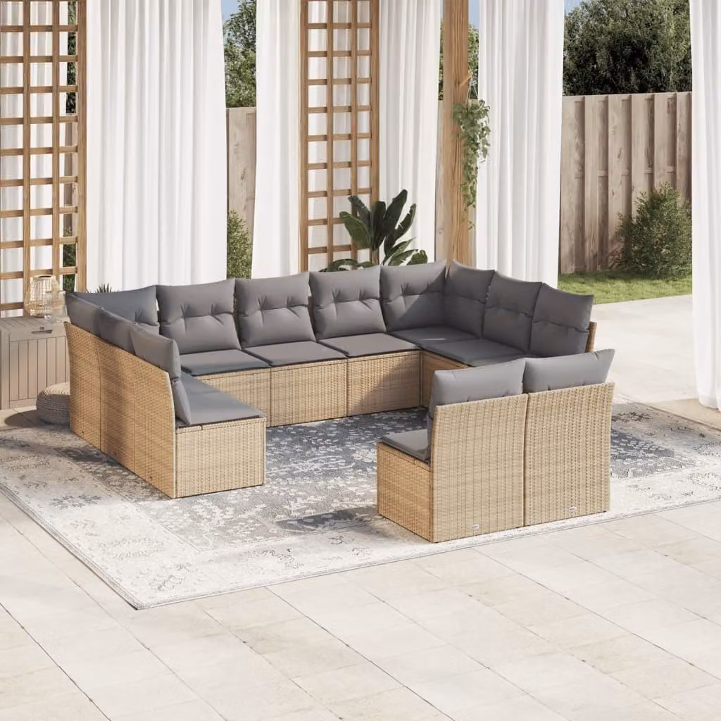 Maison Exclusive - Set Divani da Giardino 11 pz con Cuscini Beige in Polyrattan