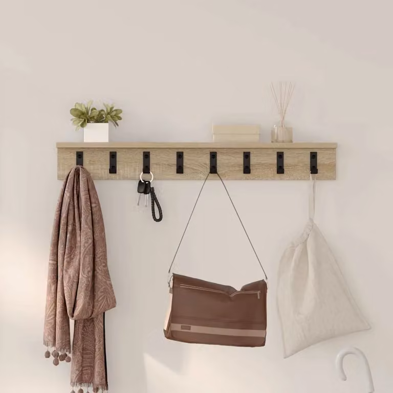 vidaXL Appendiabiti a muro moderno in legno Rovere Sonoma, colore marrone e beige, L 80 x P 10,5 x H 10,5 cm