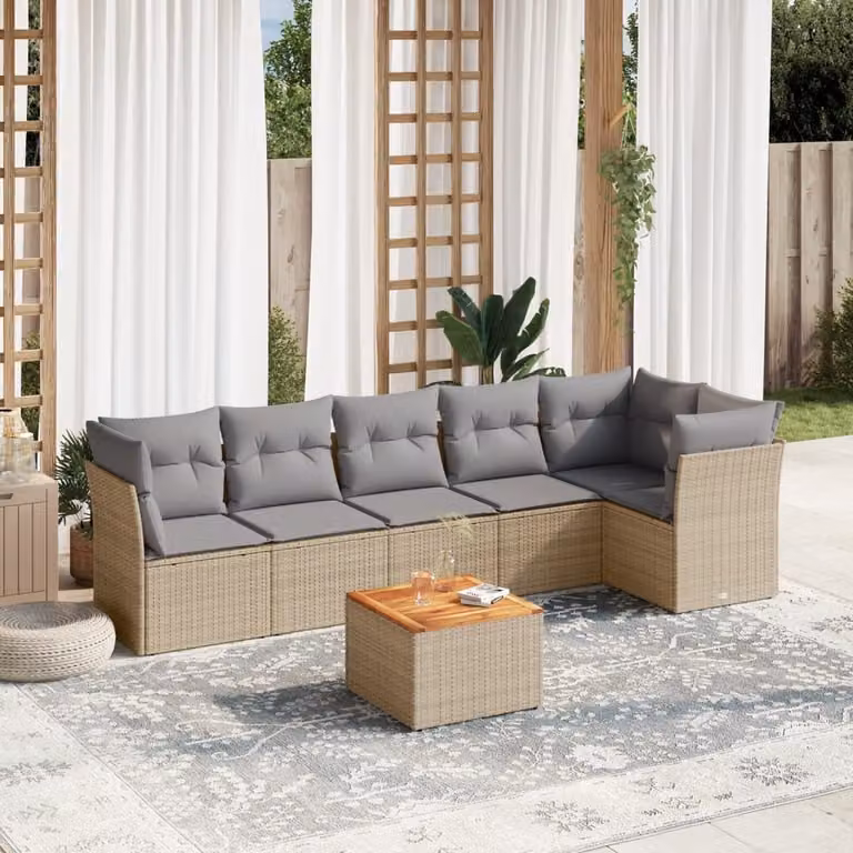 Maison Exclusive - Set Divano da Giardino 7 pz con Cuscini Beige Misto Polyrattan