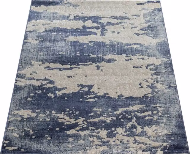 Tappeto Victoria blu con effetto alto-basso, design scandinavo astratto, L: 120 cm, P: 170 cm – 1