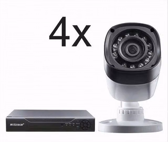 Kit di videosorveglianza Maxtech con DVR a 4 canali 720p e telecamere di sicurezza colore bianco