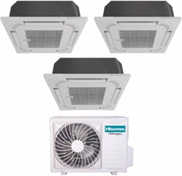 Condizionatore Hisense Trial Split Inverter a Cassetta 9+9+9 kW Bianco con Telecomando e Pannello Incluso