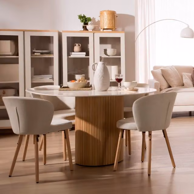 Tavolo da pranzo rotondo Banak in legno di rovere beige e bianco, Diametro: 120 cm