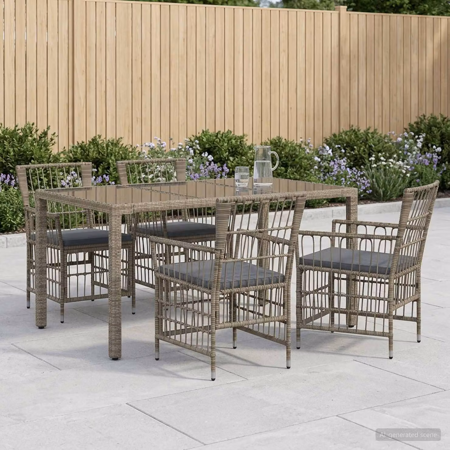 Set da pranzo per esterni vidaXL in polyrattan e vetro Grigio