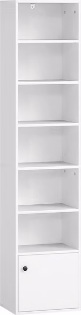 Libreria HOMCOM a 7 Livelli in Stile Moderno con Ripiani Regolabili e Anta, Bianco, L 40 cm x P 18 cm x H 180 cm