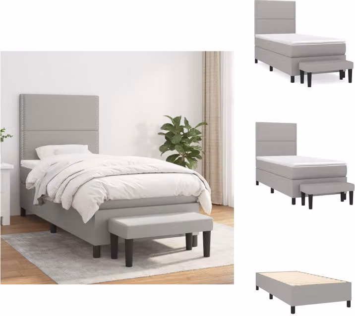 vidaXL Letto a molle con materasso grigio chiaro 100x200 cm in tessuto - Letti & strutture letto