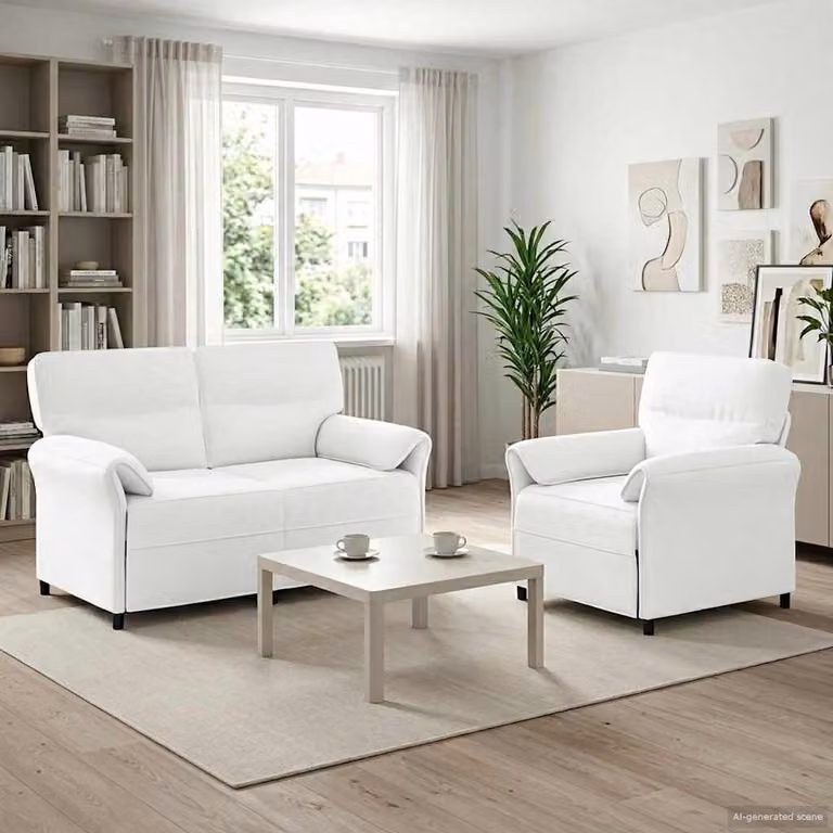 Set di 2 divani moderni vidaXL in tessuto con struttura in metallo, Bianco
