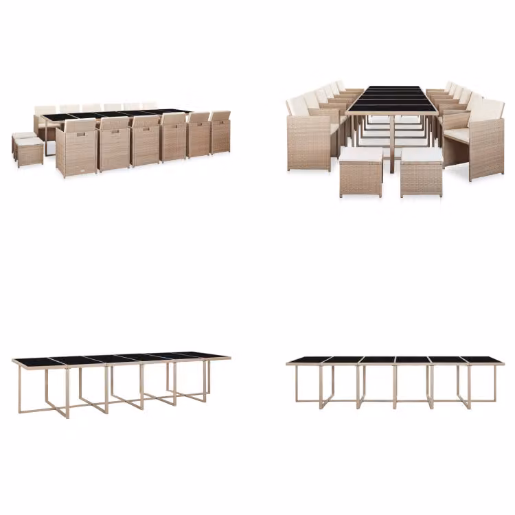 vidaXL Set da pranzo da giardino 17 pezzi con cuscini in rattan sintetico beige - Tavolo e sedie da giardino - Tavoli e sedie da giardino - Set da pranzo da giardino - Set da pranzo da giardino