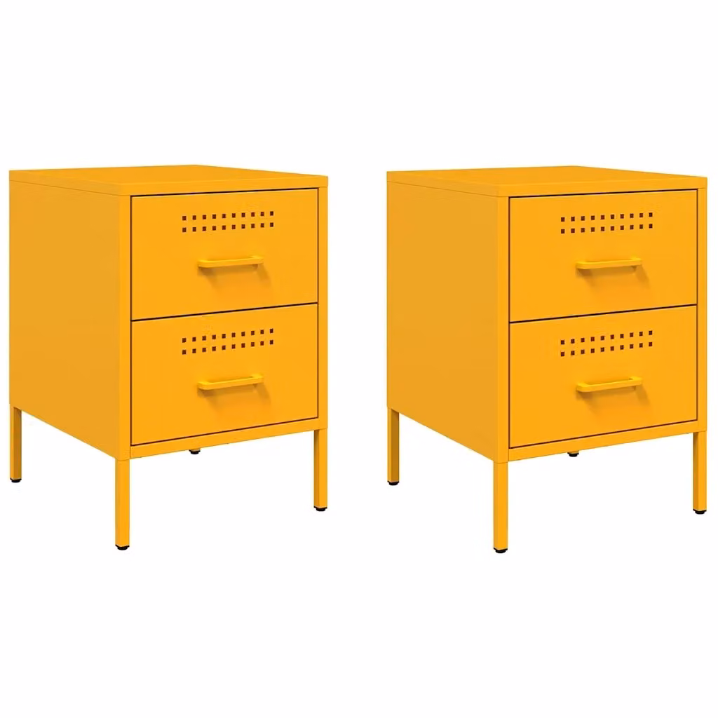Set di 2 comodini vidaXL in metallo giallo senape, modello industriale da appendere al muro, L 36 cm x P 39 cm x H 50,5 cm – 2