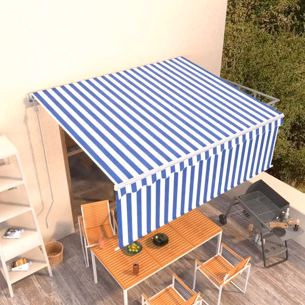 Tenda Sole Retrattile Automatica vidaXL con Telecomando, Blu e Bianco, L: 4 m, P: 3,5 m