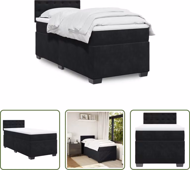 The Living Store Letto a molle con materasso nero 80x200 cm in velluto
