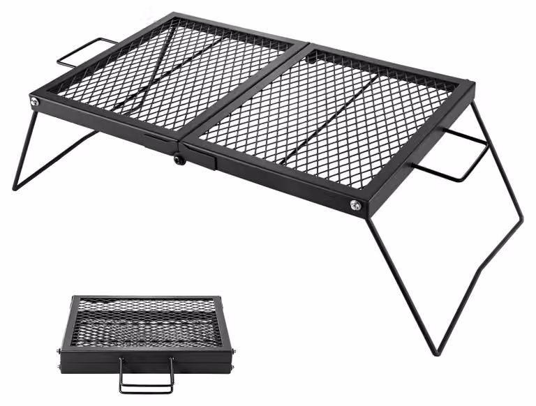 Griglia pieghevole per falò SucceBuy, dimensioni 758 x 383 x 235 mm, griglia portatile per campeggio Acciaio al carbonio con gambe e maniglia, ideale per barbecue all'aperto, campeggio e giardino