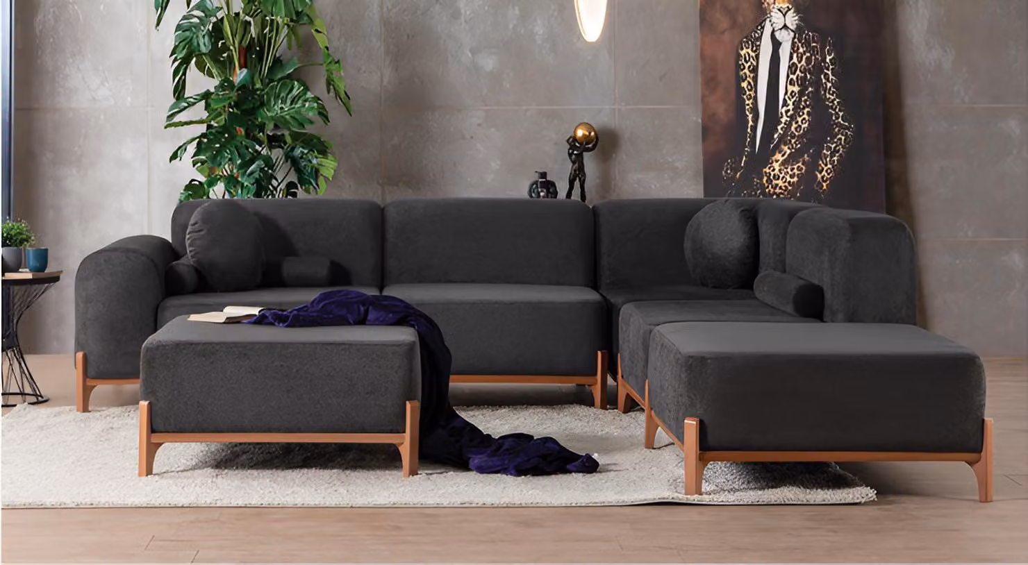 Schwarzes Modernes Ecksofa Luxuriöse L-Form Polstercouch Möbel
