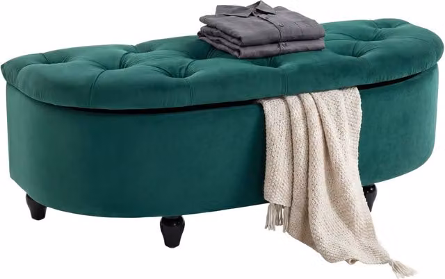 Cassettiera imbottita Minimal con coperchio a chiusura morbida in velluto verde, L: 120 cm, P: 46 cm, H: 42 cm