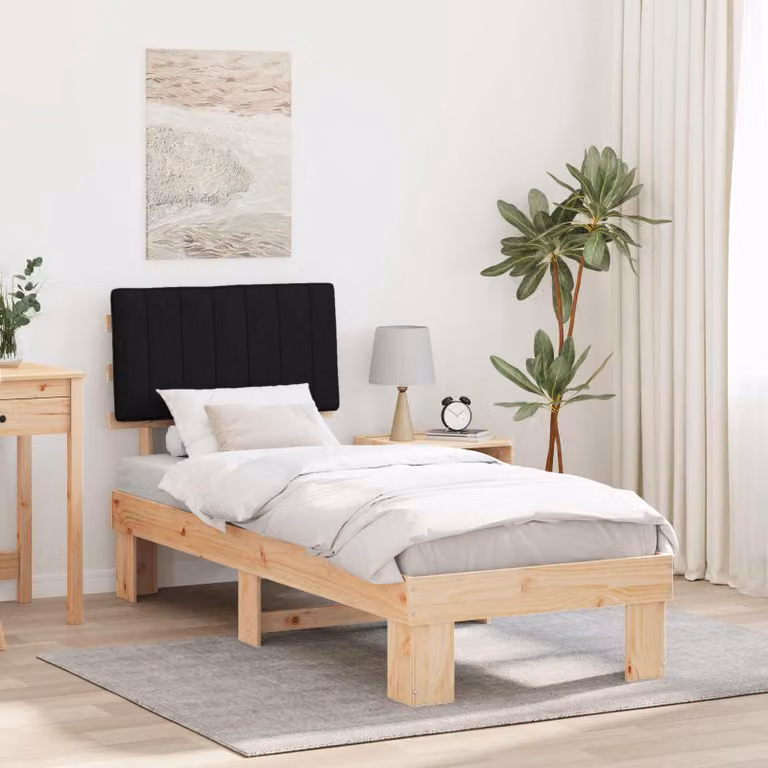 Letto con testiera rivestita vidaXL in pino massello nero L 80 cm x P 200 cm
