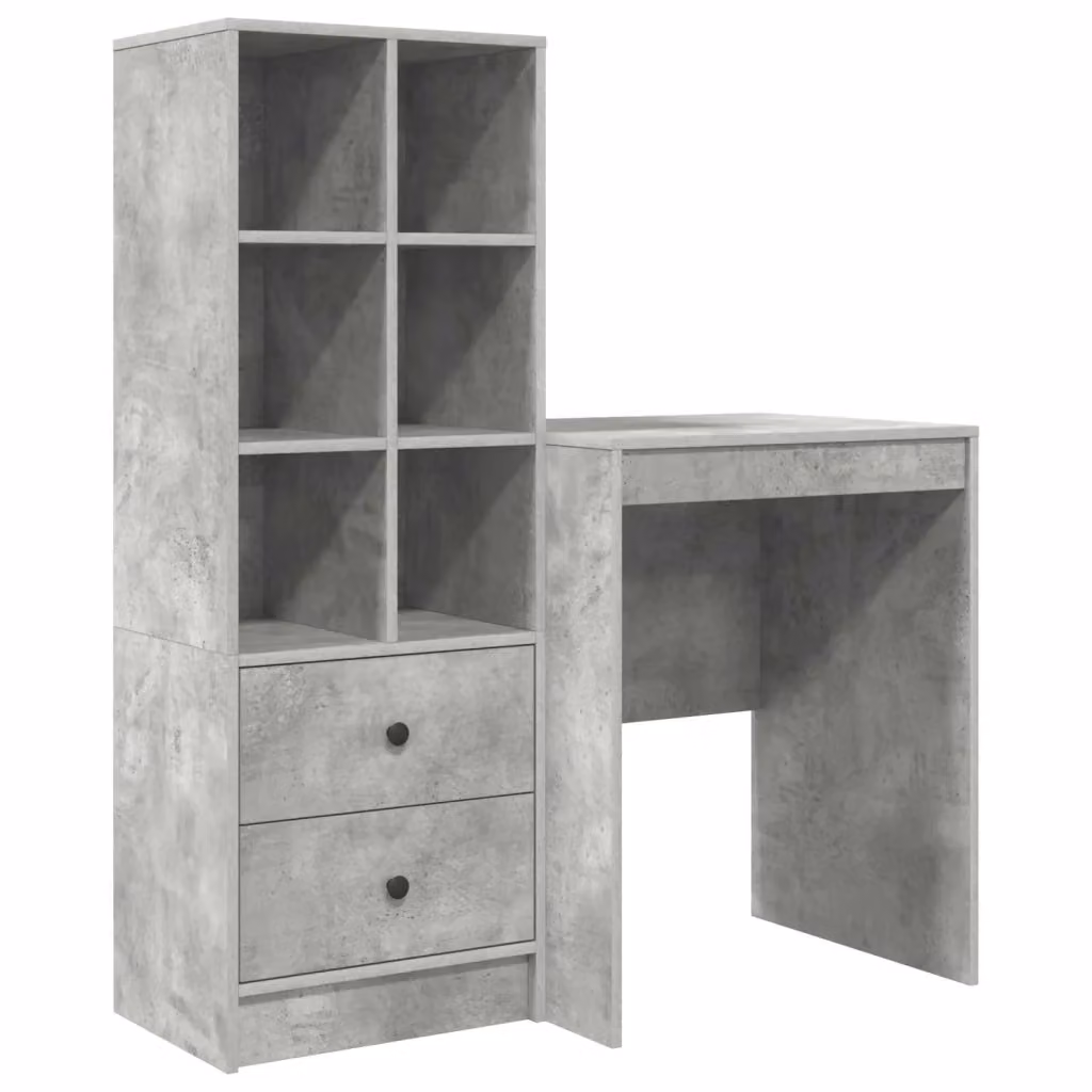 Set di 2 scrivanie moderne con scaffali vidaXL in MDF laminato, colore grigio, L: 105,5 cm, P: 50 cm, H: 127 cm – 2