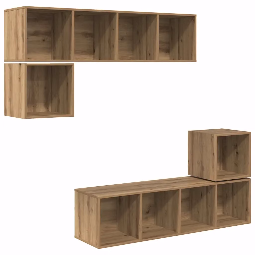 Set mobile TV moderno vidaXL in 4 pezzi color rovere, realizzato in legno e MDF per il tuo soggiorno – 2