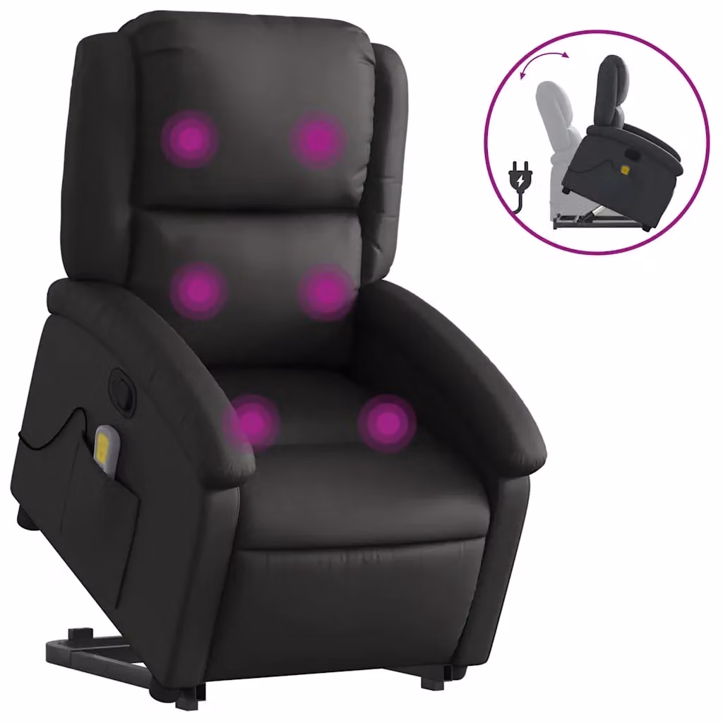 Poltrona Alzapersona Reclinabile vidaXL in Pelle Nera con Assistenza Elettrica per Anziani – 2