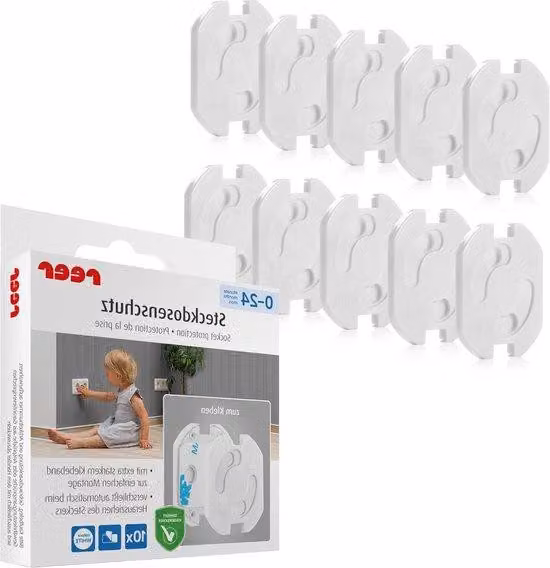 Protezioni di sicurezza per prese elettriche per bambini, bianche, 10 pezzi, autoadesive