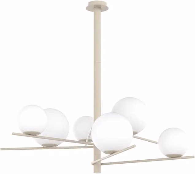 Lampadario Contemporaneo Boomerang Metallo Sabbia Vetro Bianco 6 Luci E27