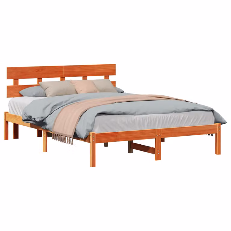 Struttura del letto moderna vidaXL in legno massello di pino marrone L 140 x P 200 cm